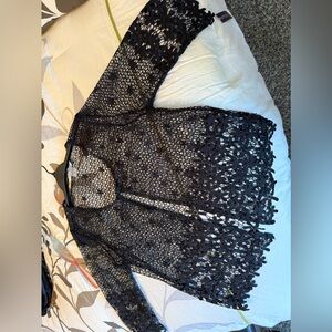 Peter Nygard Black Lace Sheer Cardigan Size Med Cover Up for Dresses with Tags